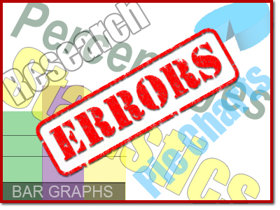 Errors stamp over a pie chart, bar graphs, and the words Statistics, Research, Percentages, Pie Charts, and Bar Graphs.